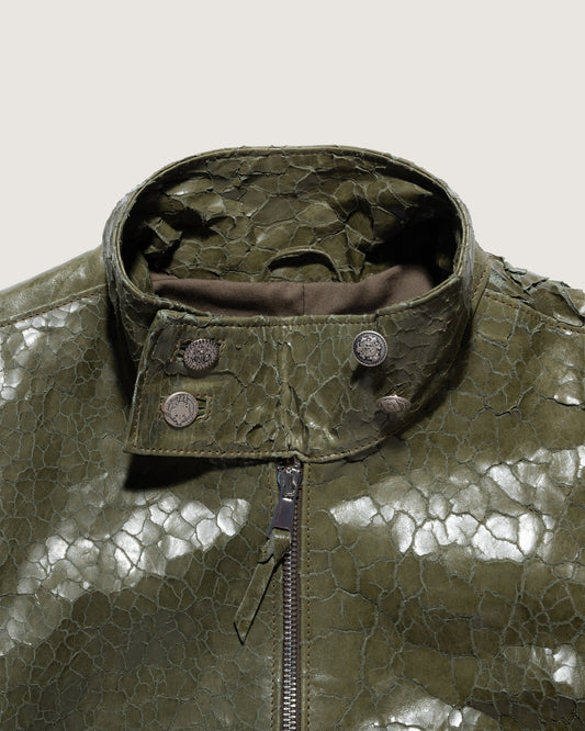 Flight Leather Jacket Mud Dyed Olive