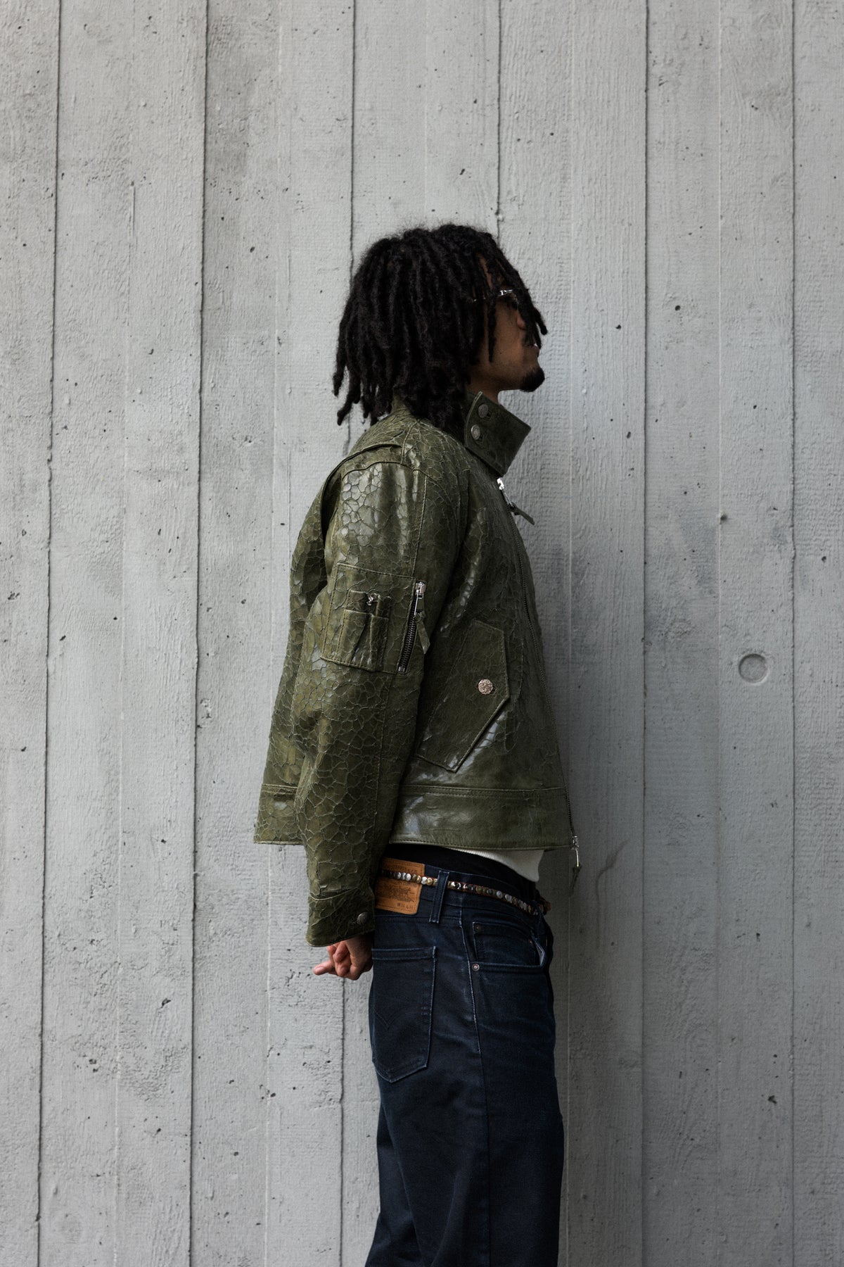Flight Leather Jacket Mud Dyed Olive