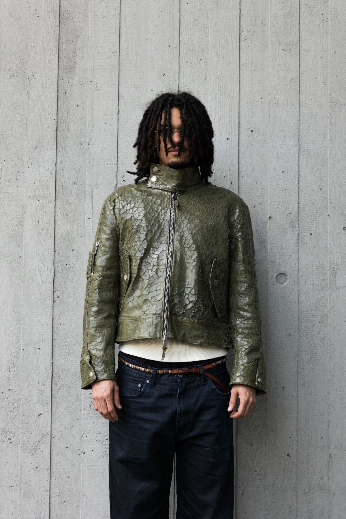 Flight Leather Jacket Mud Dyed Olive