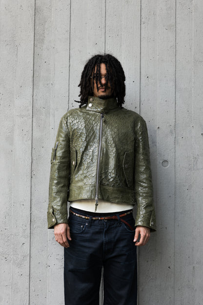 Flight Leather Jacket Mud Dyed Olive