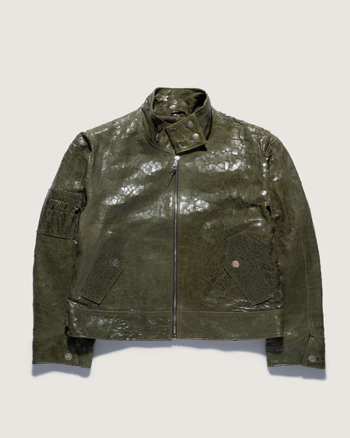 Flight Leather Jacket Mud Dyed Olive