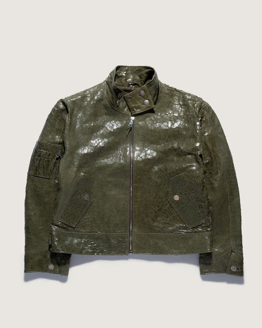 Flight Leather Jacket Mud Dyed Olive