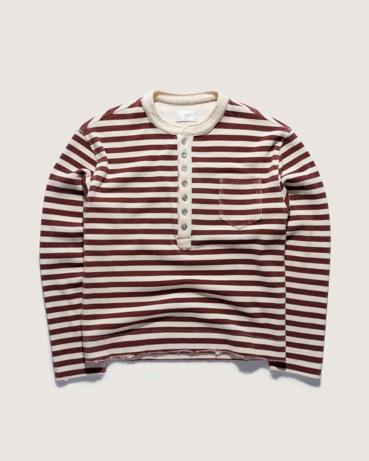 Henley Top – Creme-Burgundy